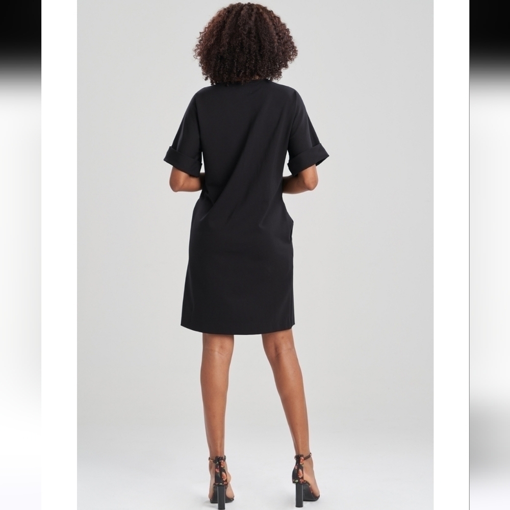 Natori Lightweight Black Ponte Floral Applique T-Shirt Dress Size Small - Picture 3 of 12